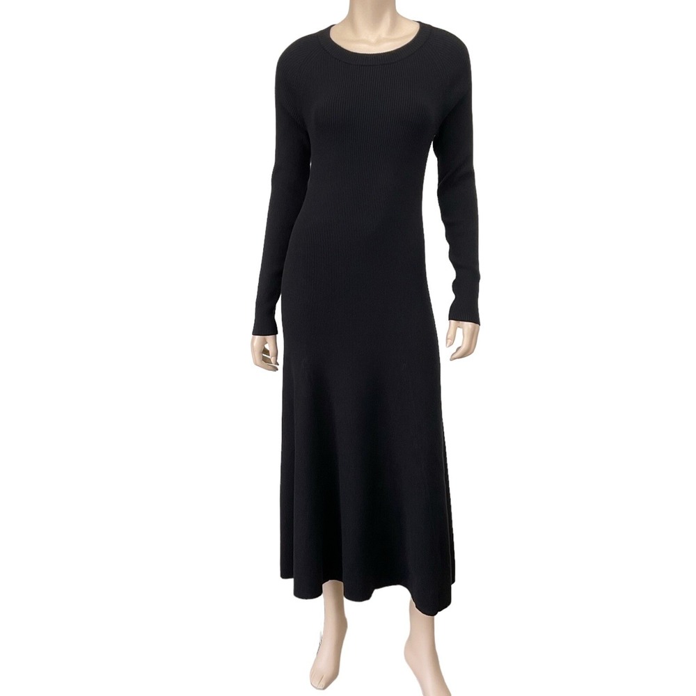 Halogen Dress Small Womens Black Rib Sweater Cutout Long Sleeve Maxi Long NWOT